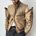 Vintage 1980s IXS Racing Faded Brown Leather 2 in 1 Moto Jacket