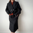 1940s German Women’s Wool Gabardine Striped Double Breasted Skirt Suit