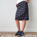 Vintage 90s Women's Burberrys Wool Blue Plaid Nova Check Midi Skirt