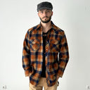 Vintage 70s JC Penney Acrylic Work Brown Plaid Button Shirt Flannel