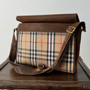1980s Burberrys Nova Check Leather Canvas Shoulder Bag