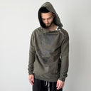 Xagon Man Distressed Skull Avant Garde Full Zip Asymetrical Hoodie
