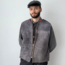 1950s Vintage German Gray Leather Shearling Gilet Vest