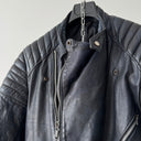 1970s Vintage Moto Biker Faded Navy Leather Jacket