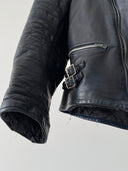 1970s Vintage Moto Biker Faded Navy Leather Jacket