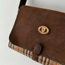 1980s Burberrys Nova Check Leather Canvas Shoulder Bag