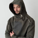 Xagon Man Distressed Skull Avant Garde Full Zip Asymetrical Hoodie