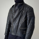 1970s Vintage Moto Biker Faded Navy Leather Jacket