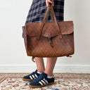 1960s Vintage Swiss Brown Leather Briefcase Handle/Backpack