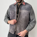 1950s Vintage German Gray Leather Shearling Gilet Vest