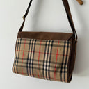 1980s Burberrys Nova Check Leather Canvas Shoulder Bag