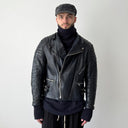 1970s Vintage Moto Biker Faded Navy Leather Jacket