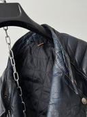 1970s Vintage Moto Biker Faded Navy Leather Jacket
