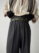 1940s European Work Pleated Striped Trousers