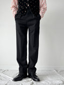 1950s European Tuxedo Suspenders Wool Trousers