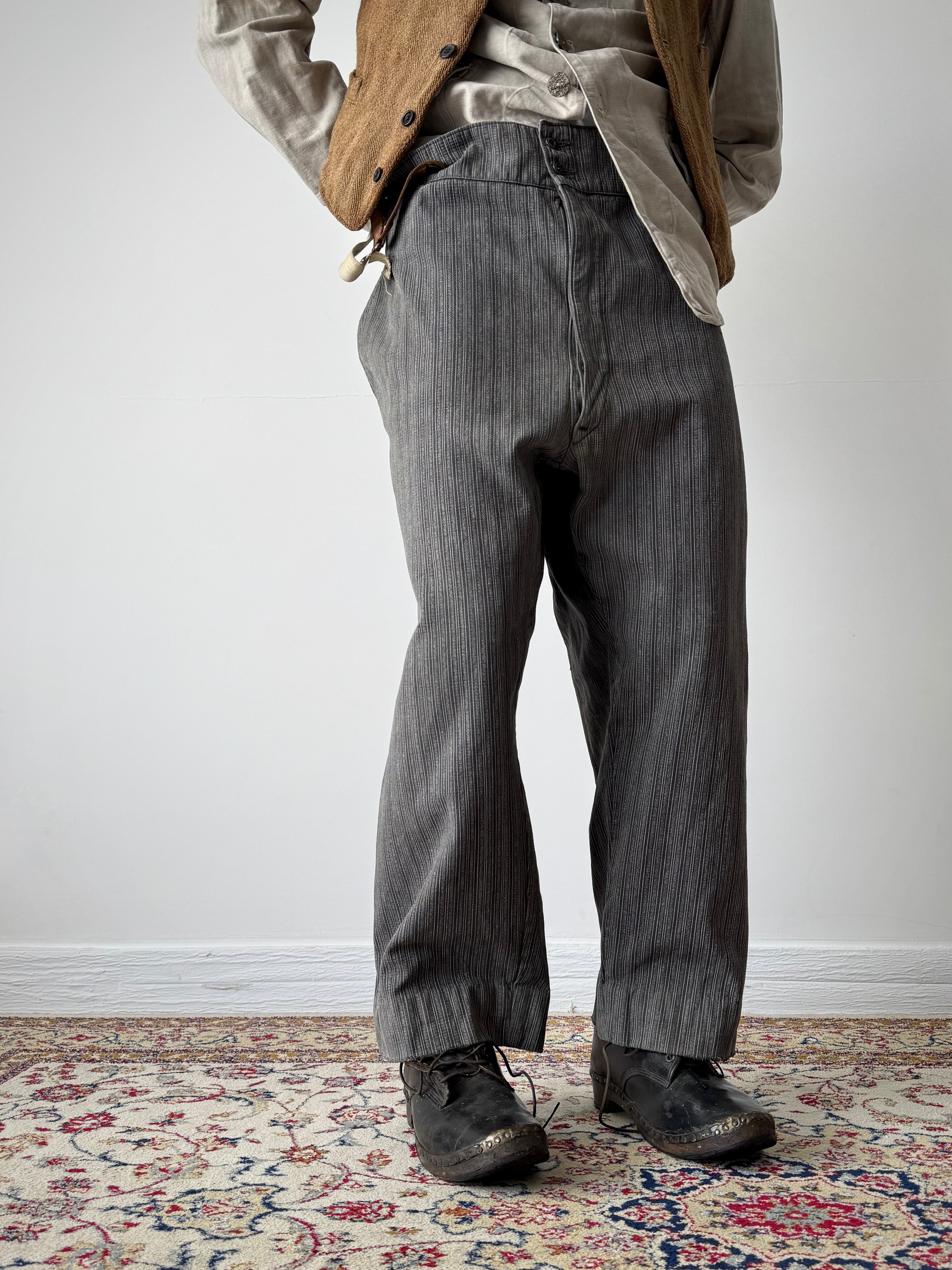 50’s French work cotton striped trousers 40's] French Vintage Cotton Striped Work Pants 