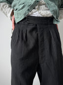 1940s European Work Pleated Striped Trousers