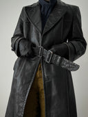 1940s German Officer Pigskin Leather Trench Coat