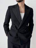 1940s European Double-Breasted Black Wool Tuxedo Suit