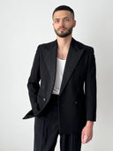 1940s European Double-Breasted Black Wool Tuxedo Suit