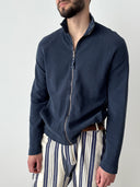 Transit Cotton Full Zip Navy Sweater