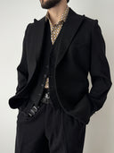 1940s European Single Breasted Three Piece Black Wool Suit