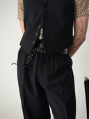 1940s European Single Breasted Three Piece Black Wool Suit